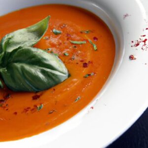 Savory Tomato Basil Soup with a Lush Olive Oil Drizzle
