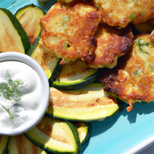 Crispy Zucchini Fritters Served with Creamy Greek Yogurt