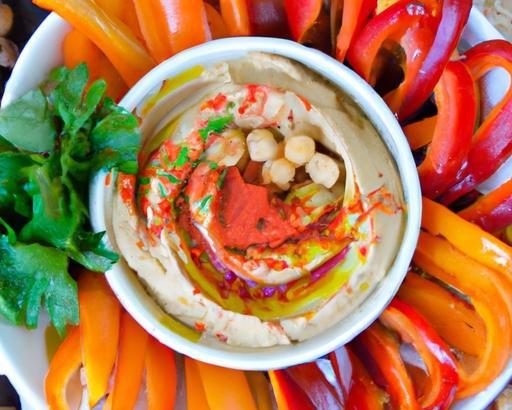 Crunchy Bell Pepper Strips: A Colorful Hummus Delight