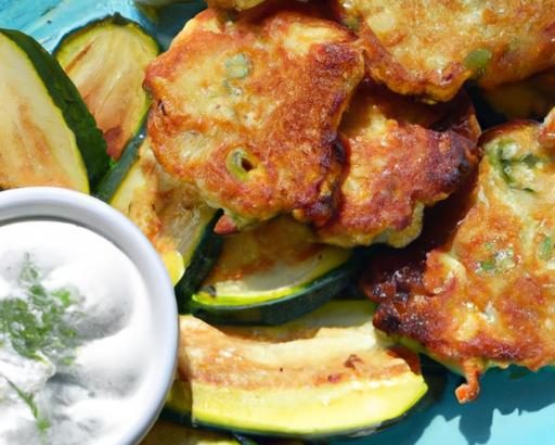 Crispy Zucchini Fritters Served with Creamy Greek Yogurt